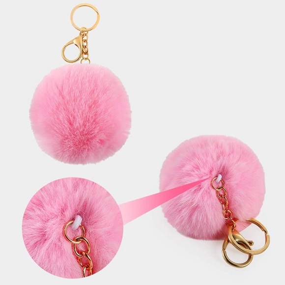Faux Rabbit Fur Pompom PEACH Keychain Metal keyring Bag Accesso… - Picture 7 of 8